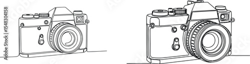 Continuous Line Drawing of a Classic Camera Two Perspectives in Single Strokes