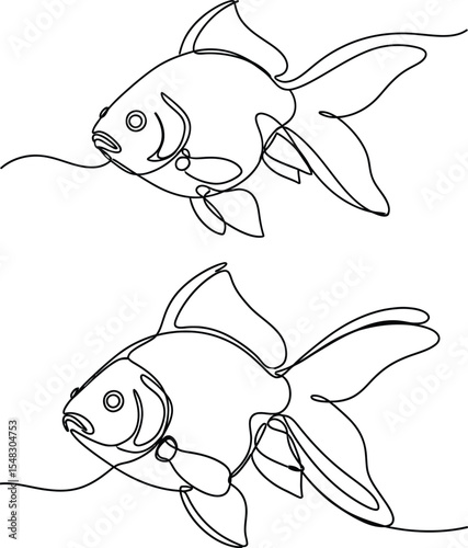 Elegant Line Art Two Stylized Fish Floating Gracefully in Minimalist Design