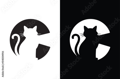 Letter C letter design. C letter with Cat icon abstract vector logo icon circle logotype.