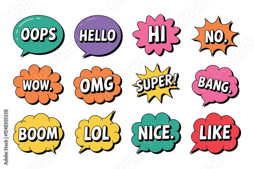 Set of Comic Book Style Speech Bubbles with Various Exclamations