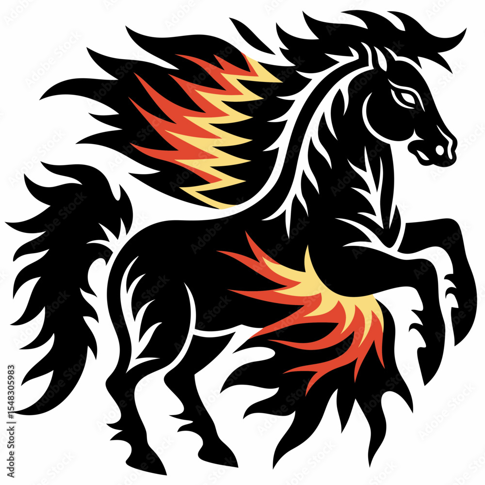 Fototapeta premium Fiery Horse Majestic Stallion with Flaming Mane and Tail