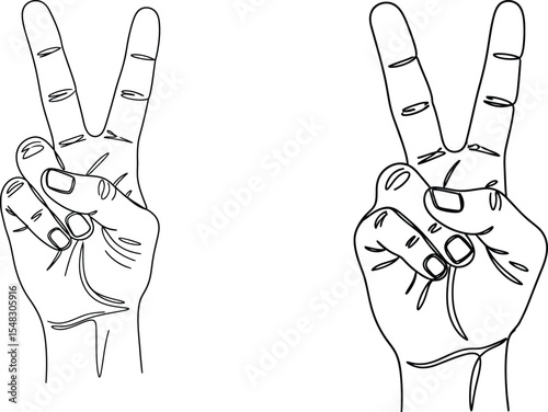 Outlined Hands Making Peace Sign Gesture Art Illustration