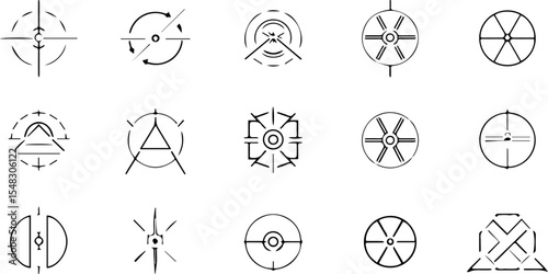 Black outline of icon set relatet to nuclear weapon with extra resourse, abstract background with line art modern tecnology nuclear war weapon.