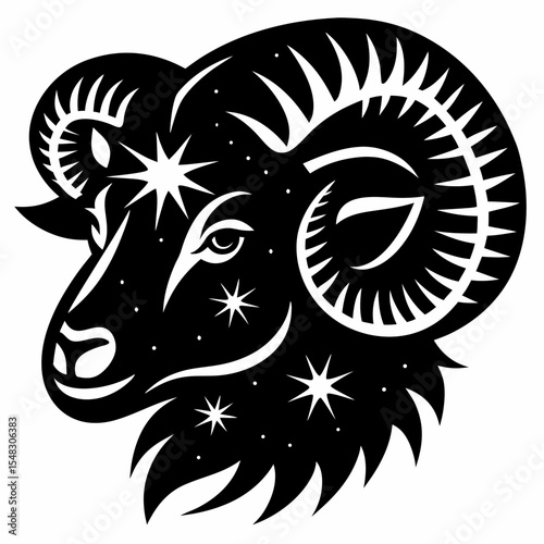 Celestial Ram Starry Night Ram Head Illustration
