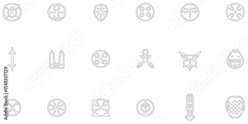 Black outline of icon set relatet to nuclear weapon with extra resourse, abstract background with line art modern tecnology nuclear war weapon.