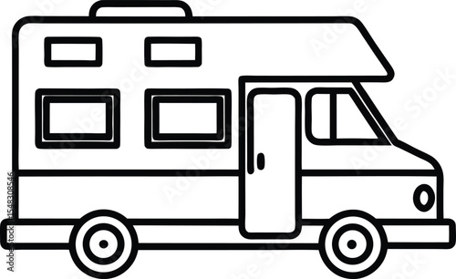 Motorhome camper icon with windows and mobile living layout silhouette vector