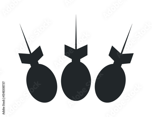 Three Simple Black Bomb Silhouettes on White Background