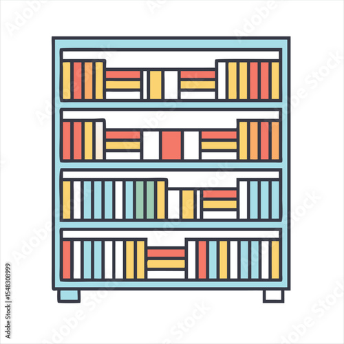 Colorful Cartoon Bookshelf Illustration on White Background with Simple Design