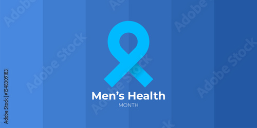 June s National Men s Health Awareness Month concept. Horizontal banner design with a blue ribbon and text, isolated on a blue background. Use as a vector flyer or poster