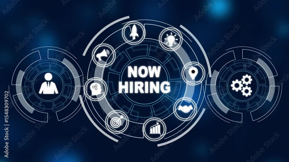 NOW HIRING inscription, modern technology business concept. Business, Technology, Internet and networking concept. Abstract Technology background.