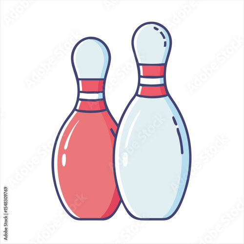Two cartoon bowling pins, one red and one white, on white background