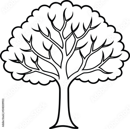 Simple tree with branches and leaves in clean minimal illustration silhouette vector