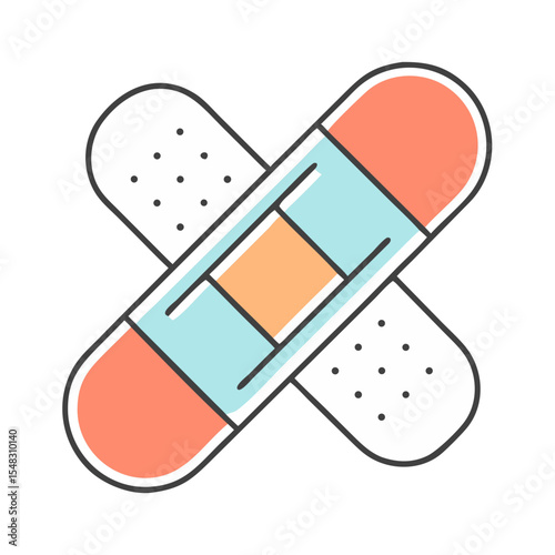 Crossed adhesive bandages, first aid concept for wound care and healing