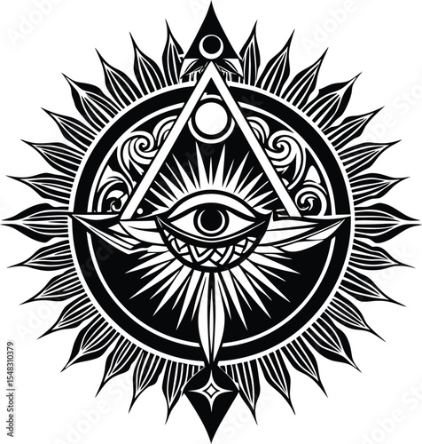 Spiritual symbol illustration with mystical elements and abstract meaning silhouette vector