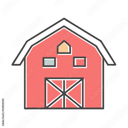 Red barn icon with gray trim and door featuring cross bracing design