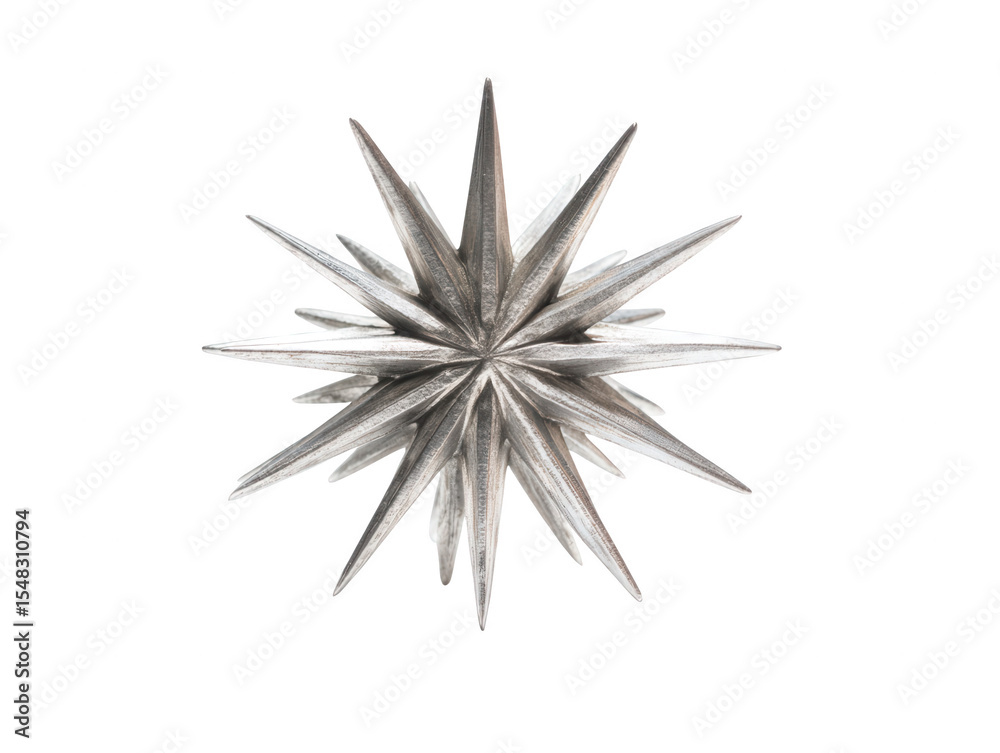 Obraz premium Geometric Starburst Abstract Metallic Sculpture on White Background for Modern Decor and Design Accents