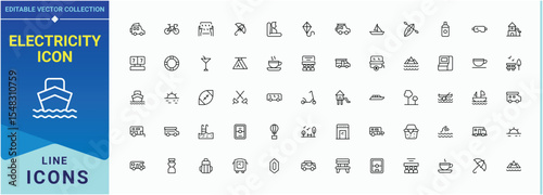 Recreation icon set. Containing travel, entertainment, swimming, picnic, sport, sports and more. Picnic simple icon set. UI icons set in a thin style. Editable stroke. Vector illustration.
