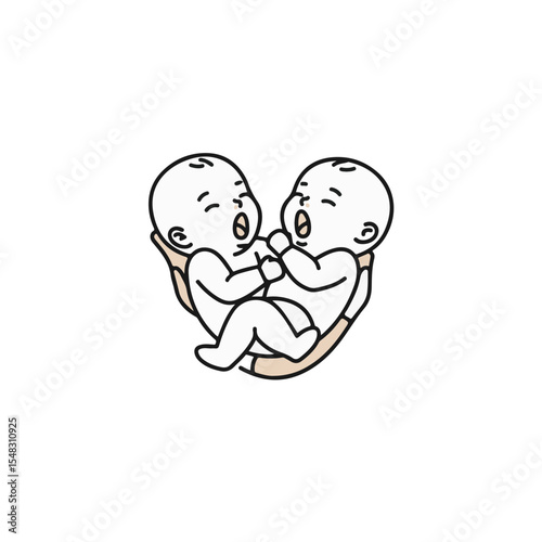 Twin babies embracing in a heart shape.
