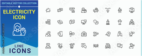 Lecture icon set in linear style. Featuring communication, broadcaster, speech, spoken, knowledge, candidate and more. Rhetoric icon collection. Set of line pictogram. Editable vector.