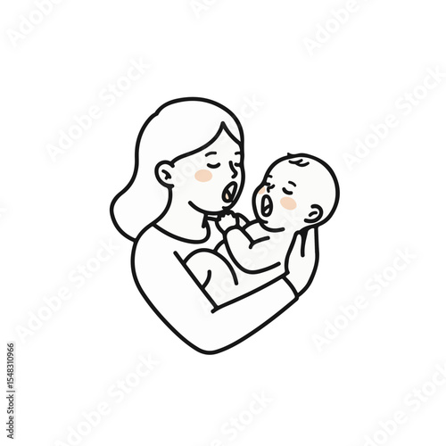 A tender moment of motherhood illustrated: mother cradling her newborn baby.