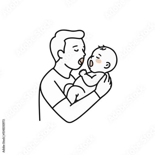 A father lovingly embraces his baby.