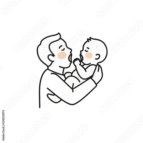 A father lovingly holding and interacting with a baby. 