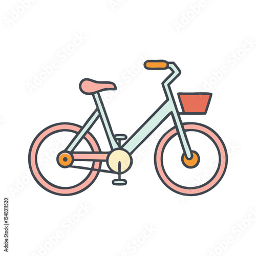 Cartoon bicycle with basket and pink seat perfect for leisurely rides