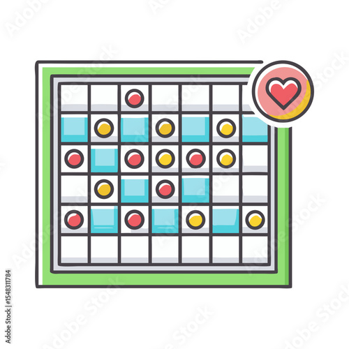 Colorful cartoon bingo card with heart symbol for game night celebration