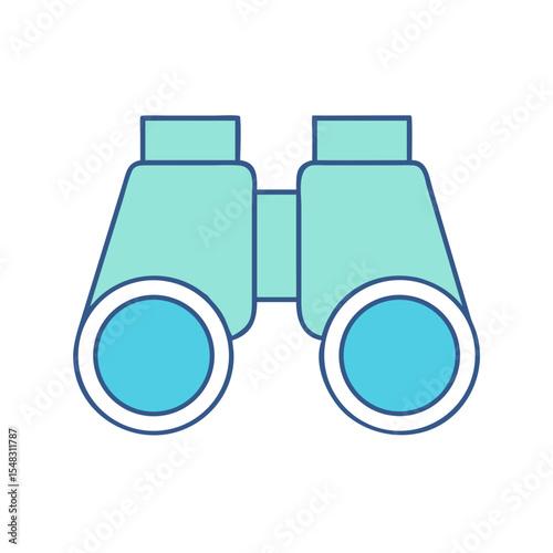 Simple light blue binoculars used for viewing distant objects on white background