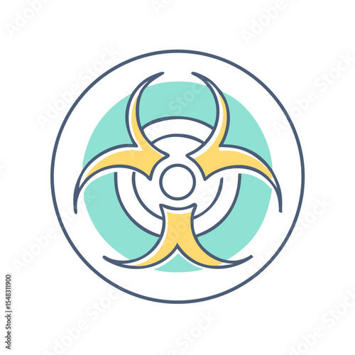Minimalist vector biohazard symbol with teal background and dark outline circle
