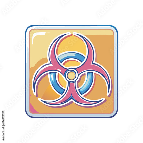Stylized biohazard symbol within a square with a glossy effect around the edges