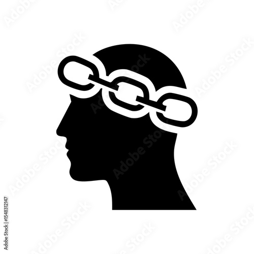Symbolic black icon of freedom and mental liberation with broken chain over the head.


