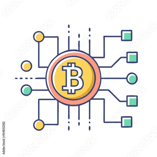 Bitcoin Cryptocurrency Network Concept, Blockchain technology, Decentralized Currency Network Illustration