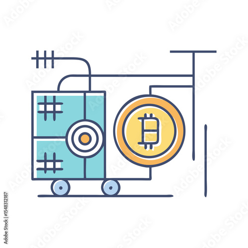 Conceptual Bitcoin Mining Rig with Infrastructure and Cooling System Illustration