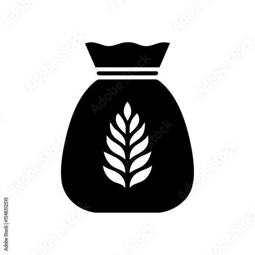Minimalist vector icon of a grain sack with wheat symbol, perfect for farming themes.

