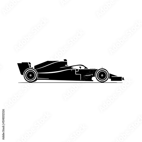 Sleek vector illustration of a Formula 1 race car in profile view, black silhouette style.

