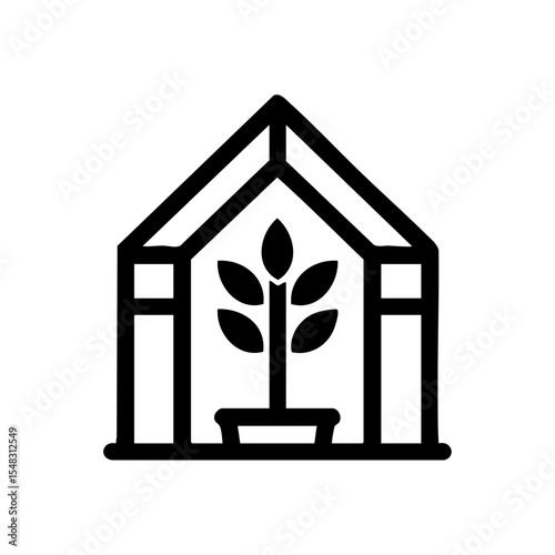 Minimalist greenhouse logo with potted plant inside, ideal for gardening themes.

