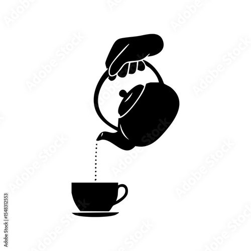 Elegant vector logo of a hand pouring tea from a teapot into a cup.

