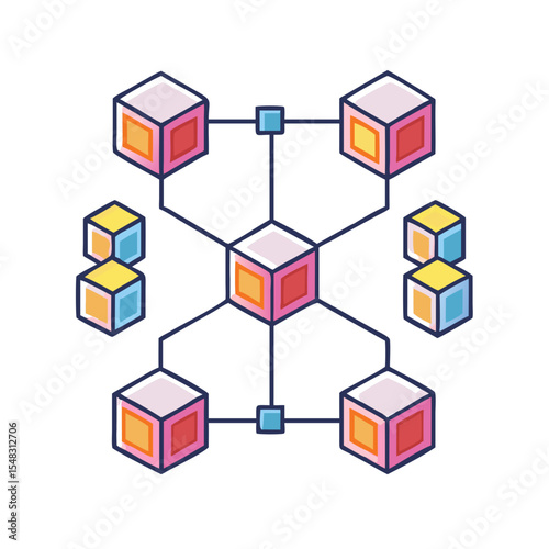Abstract representation of a networked data system with cubic nodes and edges