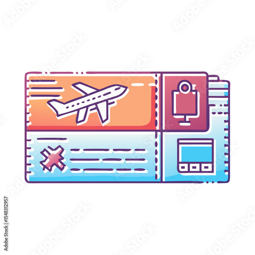 Stylized colorful airline boarding pass icon symbolizing air travel and holidays