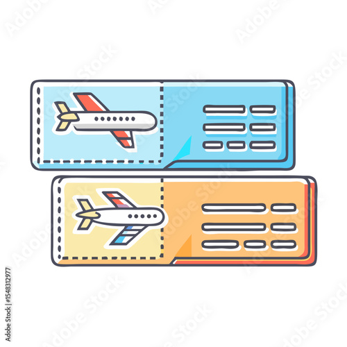 Two airplane tickets showing airline travel and booking information design style