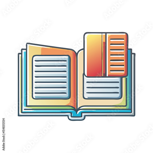 Colorful Illustration of an Open Book with Additional Notes or Bookmarks