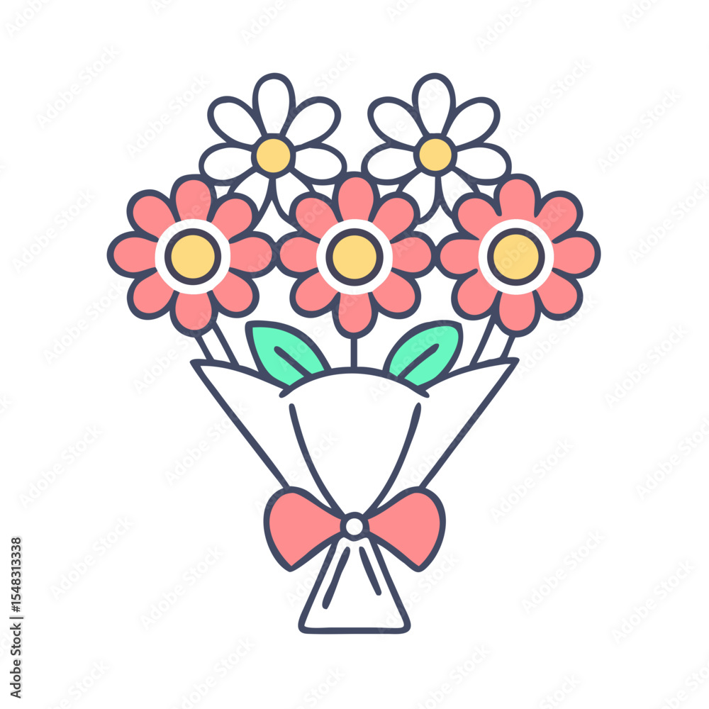 Obraz premium Delicate bouquet of flowers with charming colors and a lovely ribbon