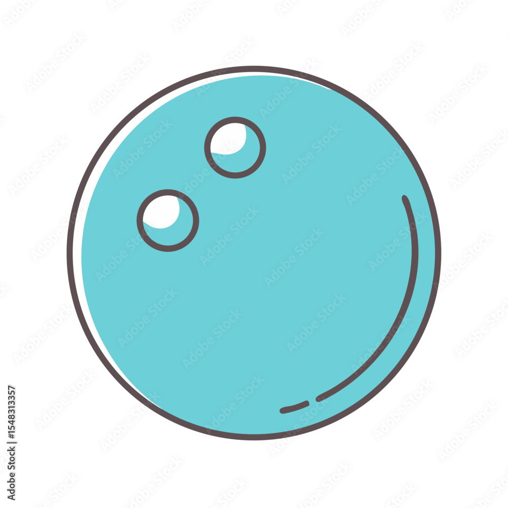 A light blue bowling ball with finger holes and dark outlining A light blue bowling ball with finger holes and dark outlining