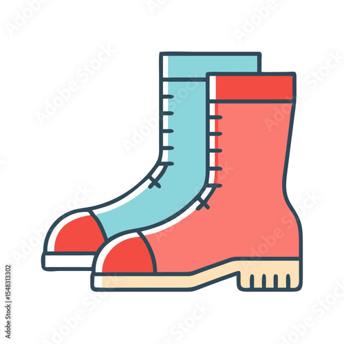 Vector image showing a pair of brightly colored laced work boots