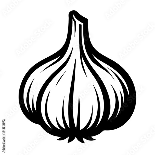 Classic Garlic Bulb Black and White Vector Illustration - Kitchen Ingredient Graphic