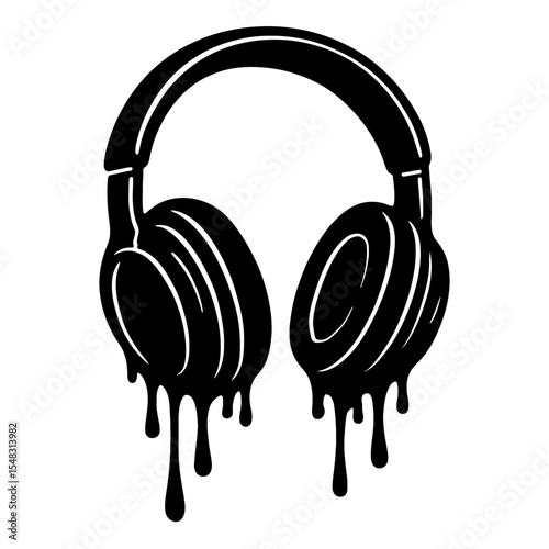 Cool Melting Headphones Black and White Vector Illustration - Dynamic Music Design