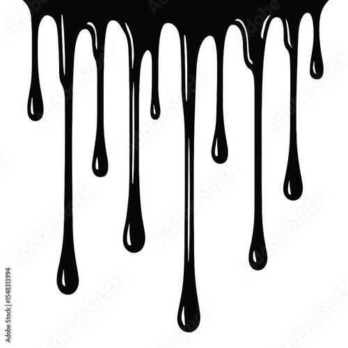 Abstract Black Paint Drips Vector Illustration - Seamless Flowing Liquid Design Element