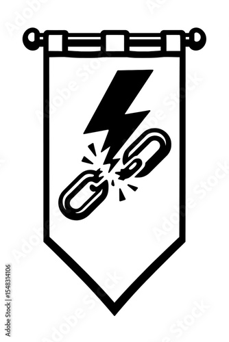Dynamic Black and White Banner with Broken Chain and Lightning - Symbolizing Freedom, Revolution, and Power