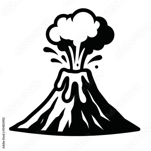 Bold Black and White Volcano Eruption Icon - Representing Geothermal Activity and Natural Power